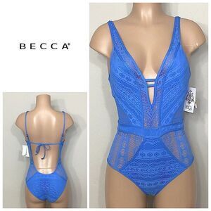 New BECCA sky blue crochet lace swimsuit